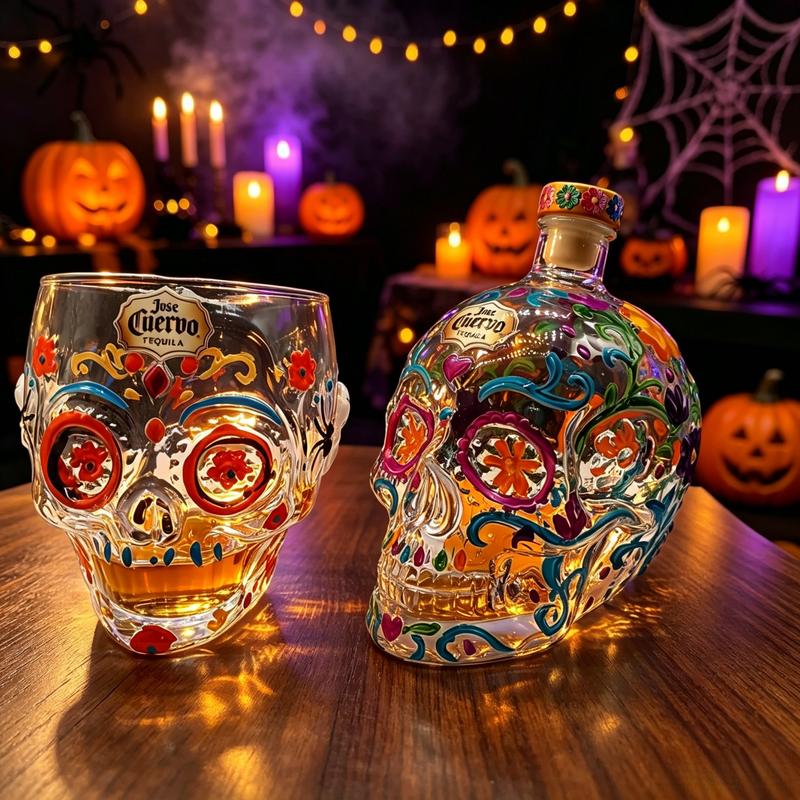Handblåst Skalle Likörflaska & Glas Set