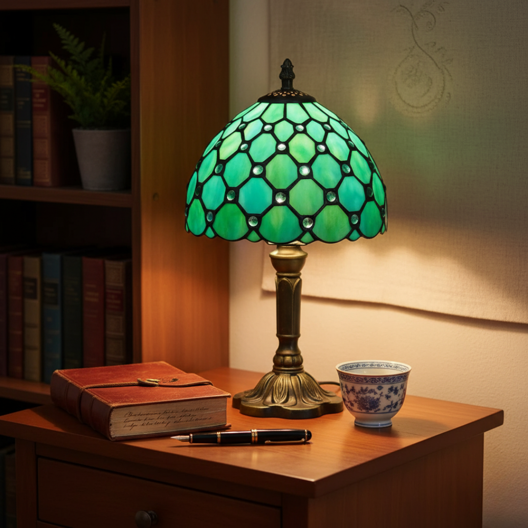 GLASORA | KLASSISK TIFFANY FÄRGAT GLAS LAMPA