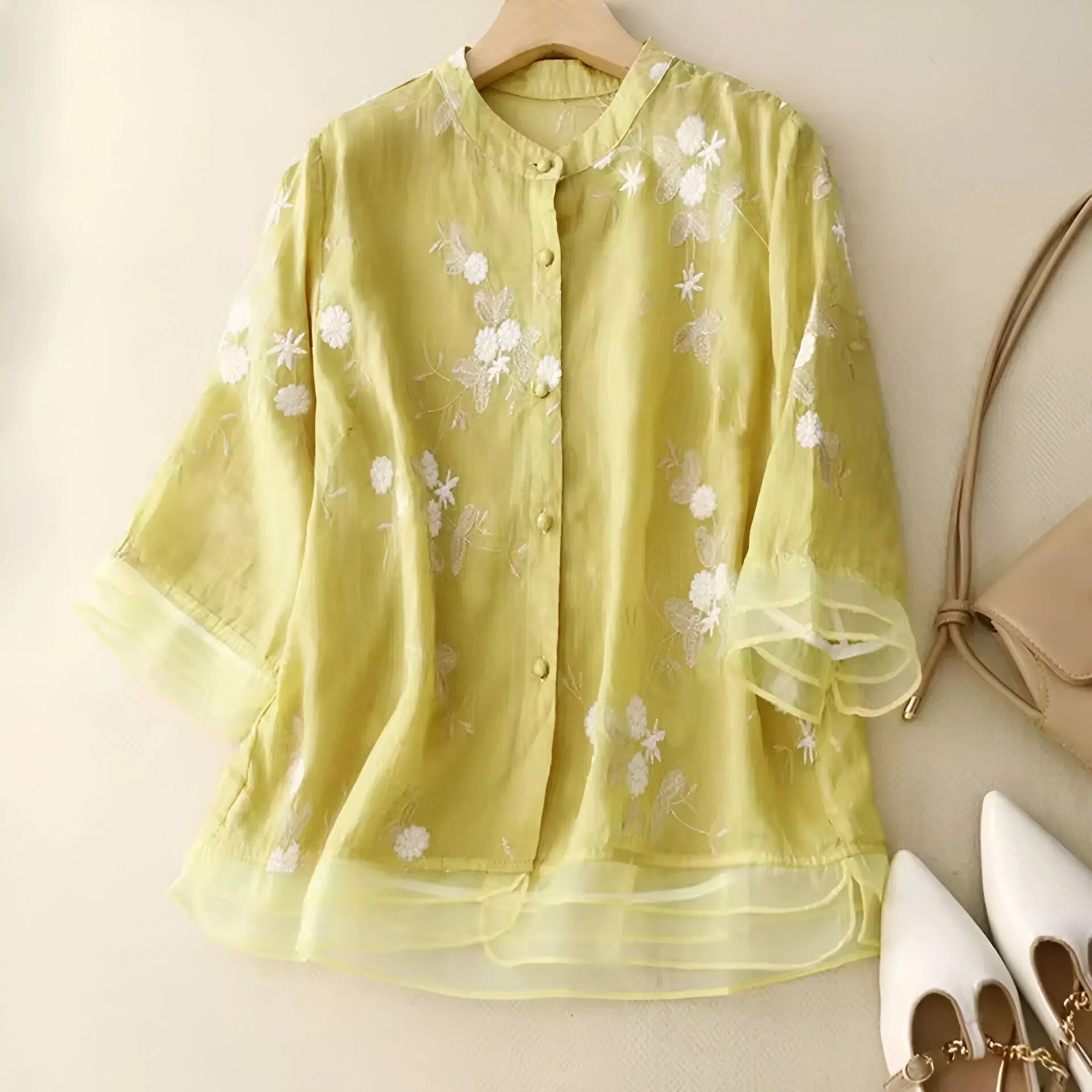 Blus i Broderad Bomull Mila