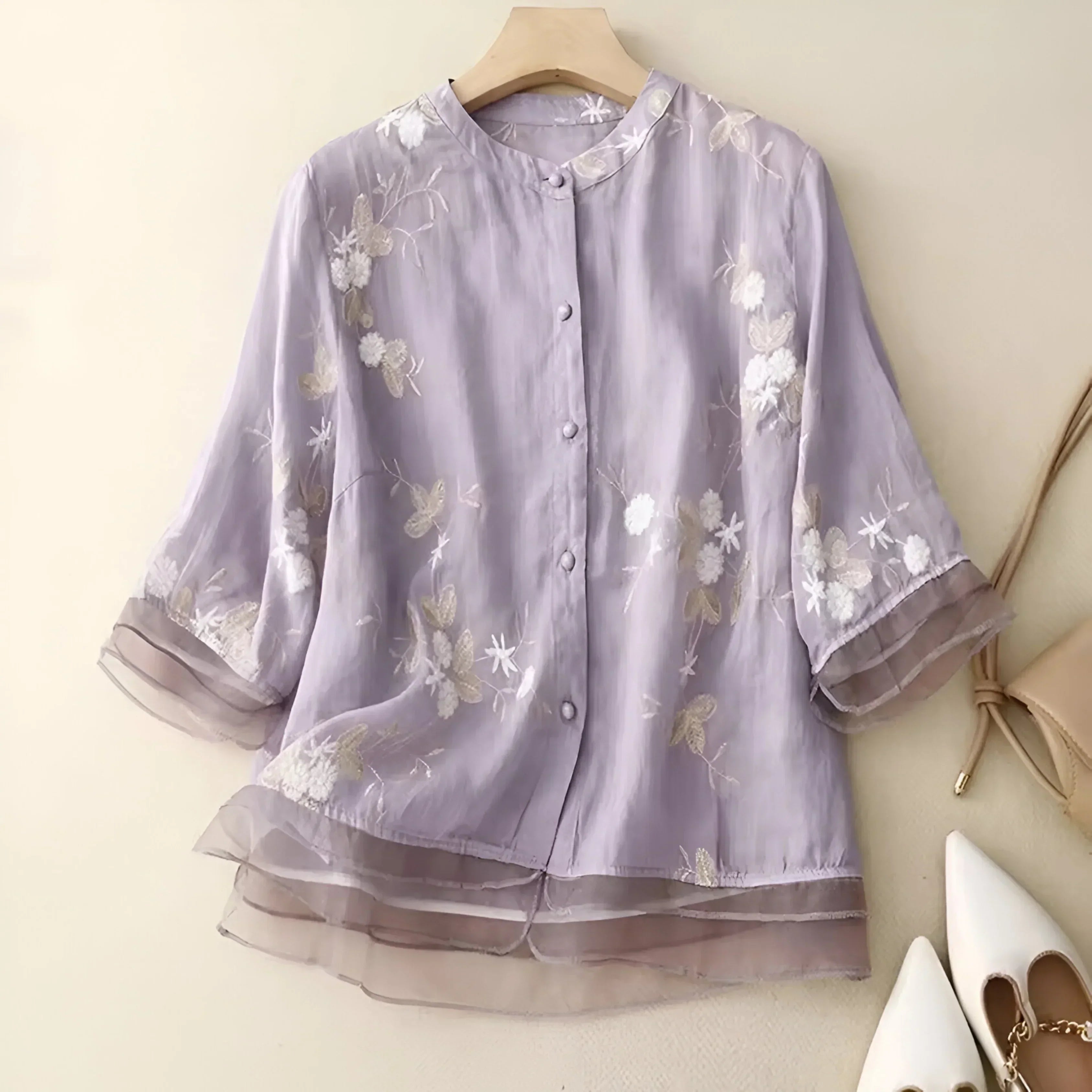 Blus i Broderad Bomull Mila