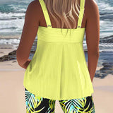 Solveig – Ljus ribbad tankini med shorts