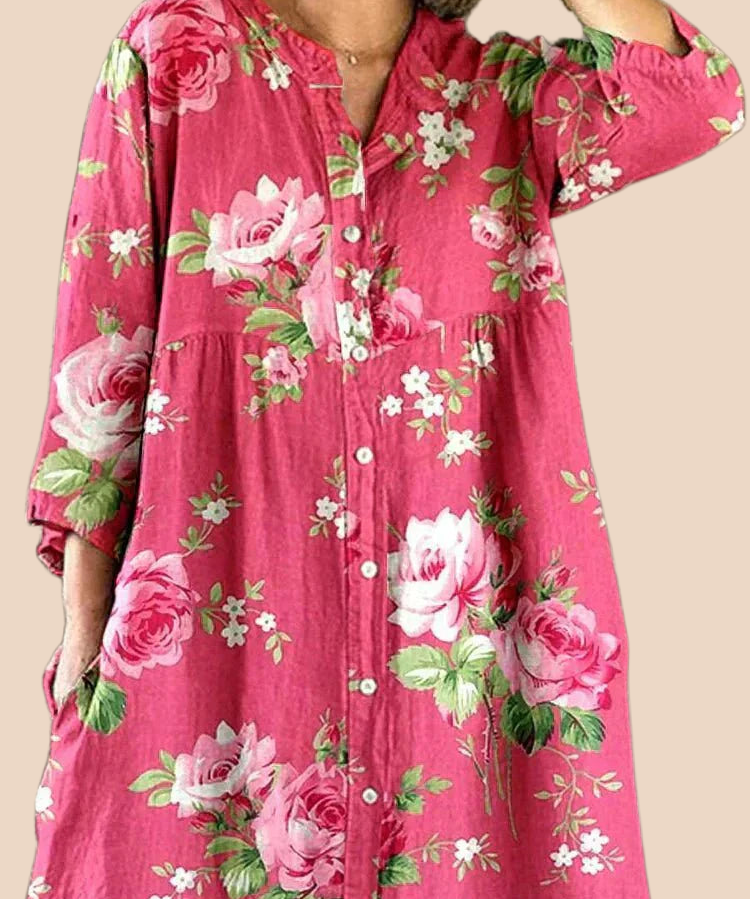 Anita – Blommig skjortklänning med knappar