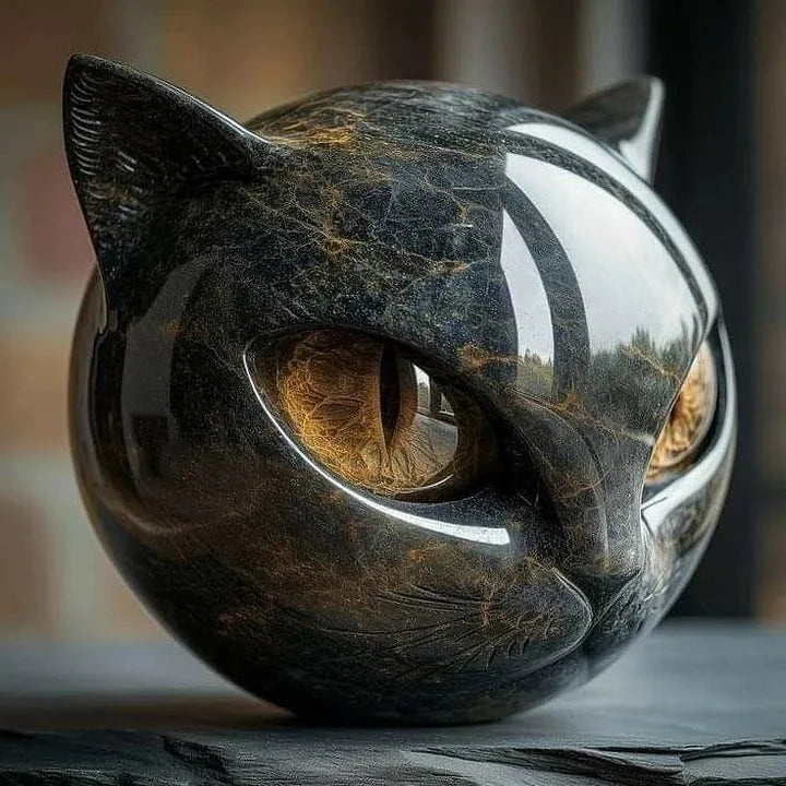 NyxCharm – Mystisk Svart Katt Huvud Skulptur