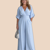 Ragnhild – Draperad overall med v-ringning och vida ben