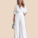 Ragnhild – Draperad overall med v-ringning och vida ben