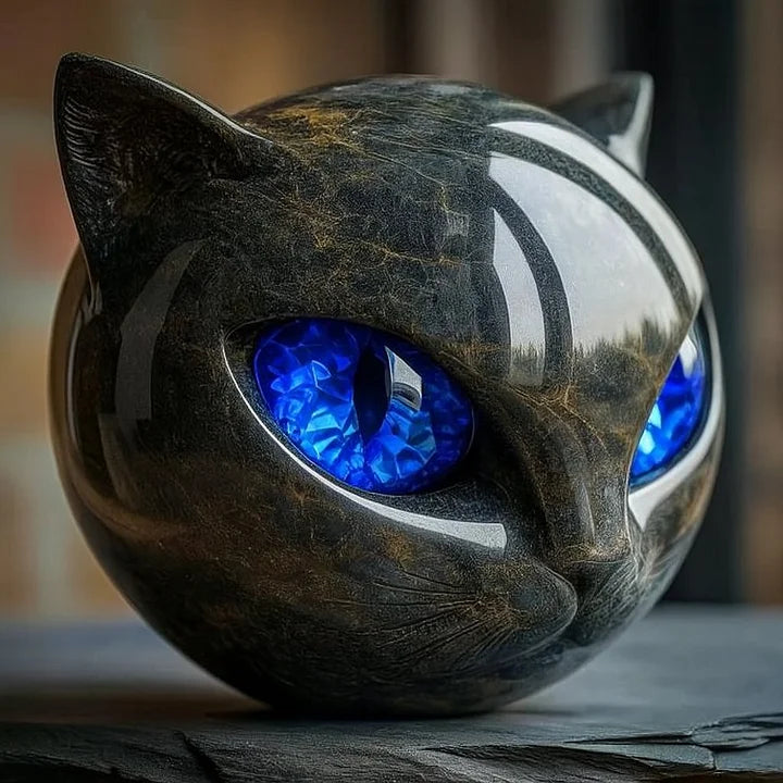 NyxCharm – Mystisk Svart Katt Huvud Skulptur