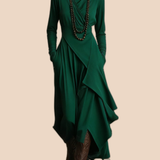 Hillevi – Elegant höghalsad asymmetrisk draperad maxiklänning